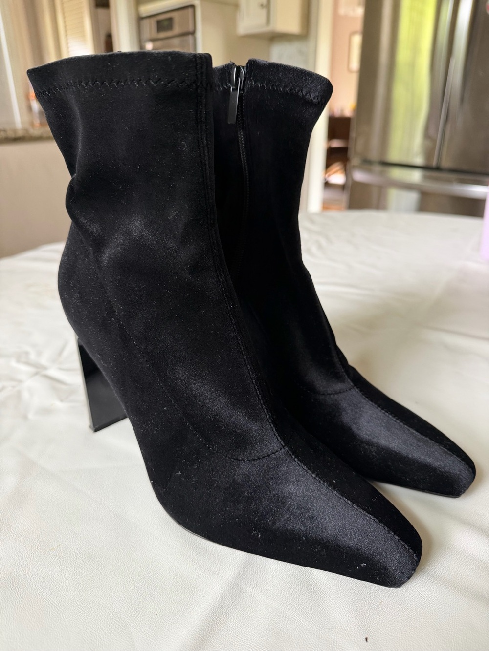 Zara Black Velvet Effect Ankle Boots